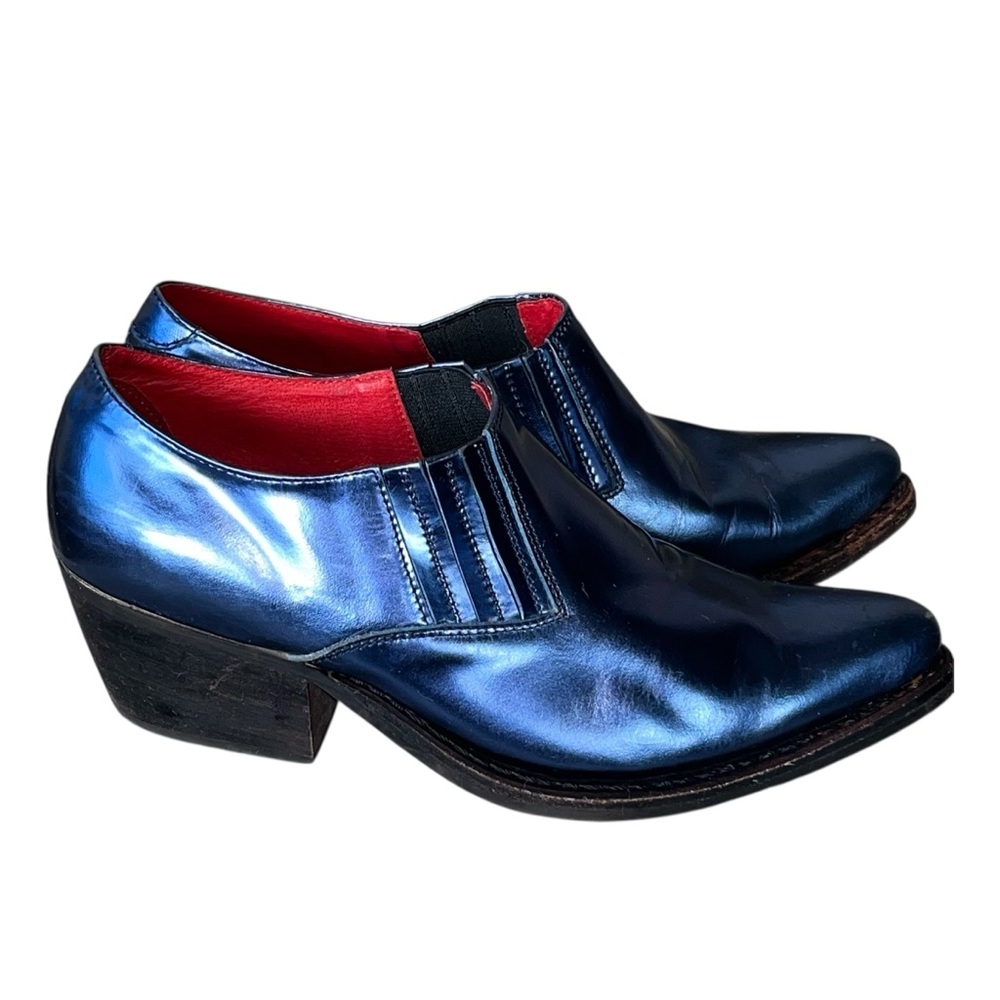 Jeffrey Campbell Frontier Ankle Boots Metallic Blue Leather Size 7